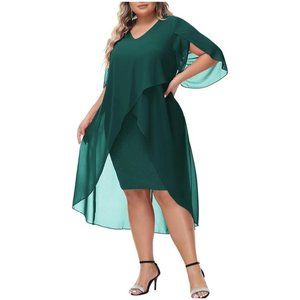 Hanna Nikole Womens Plus Size 22W Chiffon Cocktail Dress - Dark Green